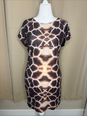 Short Sleeve Animal Print Bodycon Dress - Brown & Black